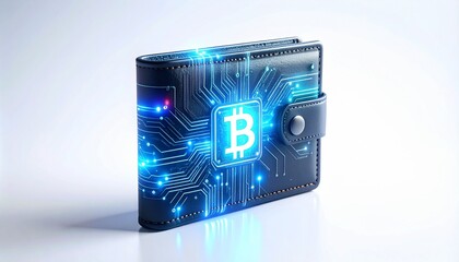 Secure digital currency wallet illustrating futuristic financial technology with intricate circuit patterns and a glowing central emblem for decentralized transactions and modern financial systems
