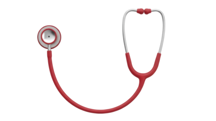 Red stethoscope isolated PNG on transparent background, medical diagnostic tool for healthcare professionals and clinical examination