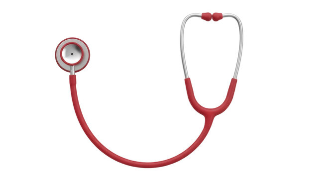 Red stethoscope isolated PNG on transparent background, medical diagnostic tool for healthcare professionals and clinical examination