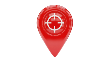 Red map pointer with target symbol isolated PNG, location pin for navigation and travel apps on transparent background