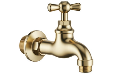 Gold faucet PNG isolated on transparent background, vintage style water tap for bathroom and...