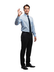 Fototapeta premium Businessman giving thumbs up isolated on transparent background