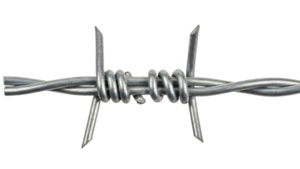 Sharp barbed wire isolated on transparent background PNG, dangerous fence element for security and protection concepts