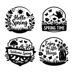 Fototapeta premium Spring Nature Frame Illustration with Blossoms, Birds and Organic Line Art