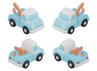 Naklejka premium Set of 4 Isometric Cute Blue Tow Truck Icons