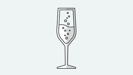 Champagne Flute with Bubbles and Shadow, Minimalist Flat Illustration Vector Art