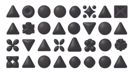 Collection of various geometric shapes in dark gray on white background