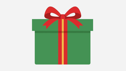 Green Gift Box with Red and Yellow Ribbon and Bow, Isolated on White Background