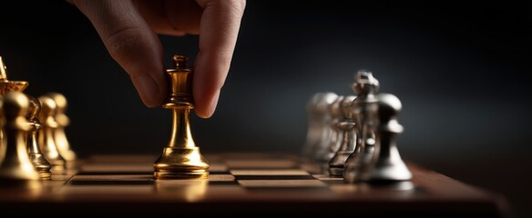 The Gold King Chess Piece Being Moved Against Silver Opponents on Board