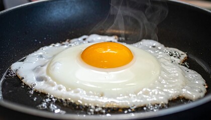 フライパンで目玉焼きを焼く写真