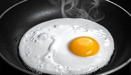 フライパンで目玉焼きを焼く写真