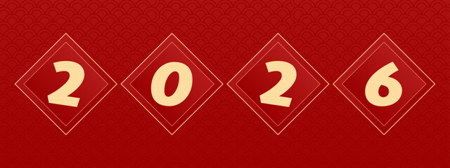 Happy Chinese new year 2026 , modern design set in red, gold and white colors , Year of the horse zodiac , Asia oriental traditional ornament, frame and border ,
