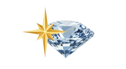 gold star and diamond on transparent background