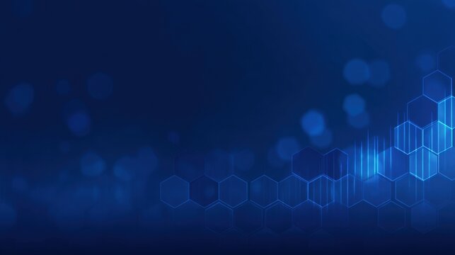Abstract blue background with hexagonal shapes and glowing bokeh effects creating a modern and technological feel for design projects