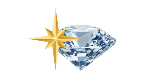 gold star and diamond on transparent background - Powered by Adobe