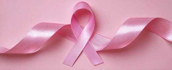 The Pink Ribbon Symbolizing Breast Cancer Awareness on Soft Pink Background