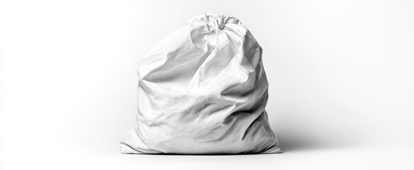 The sack of fabric standing on a white seamless studio background