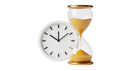 hourglass and clock on white background