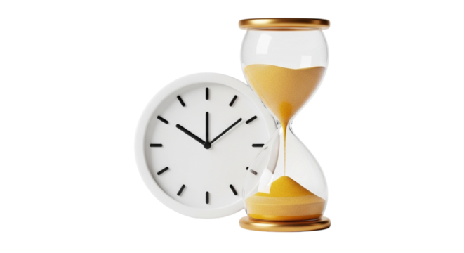 hourglass and clock on white background - Powered by Adobe