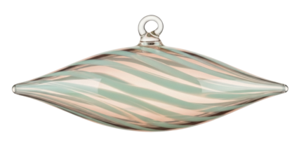 Elegant glass Christmas ornament isolated PNG, teardrop shape with swirling pastel stripes for holiday decoration and festive design