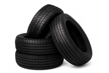 Stack of new car tires for vehicle maintenance and transportation safety, black rubber changing season