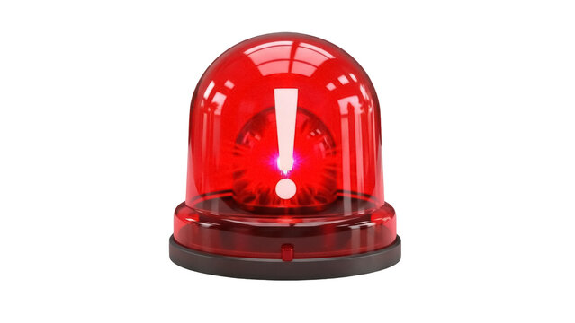 Red emergency flasher PNG isolated on transparent background, warning light for danger alert and urgent situation