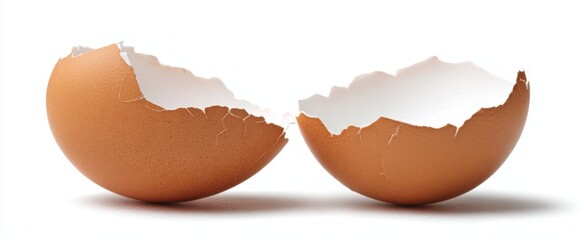 The eggshell halves cracked and empty on white background symbolizing fragility and freshness