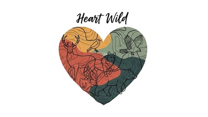 Heart Wild Illustration with Nature Elements.
