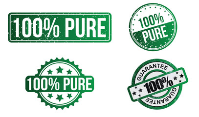 Obraz premium 100% Pure Stamp. Authenticity and Quality Rubber Stamp Design, Original Product, Organic and Premium Quality Badge, Verification and Trusted Label. Editable Vector Illustration