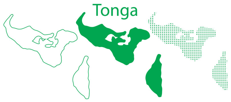 Tonga Map Vector Set, Polynesia Oceania Outline Silhouette Dotted Green Shapes, Tonga Country Infographic Template, Editable EPS Tonga Geography