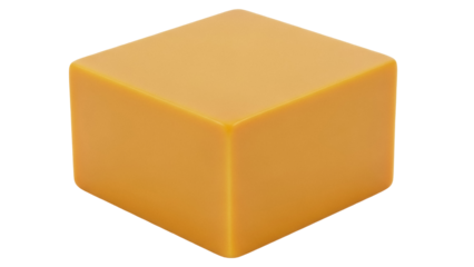 Golden cube isolated PNG on transparent background, shiny 3D block for graphic design and game asset creation, rendering