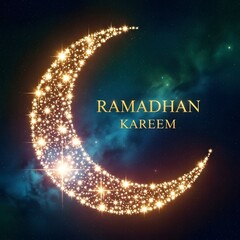 Crescent moon shining brightly in the night sky with sparkling lights