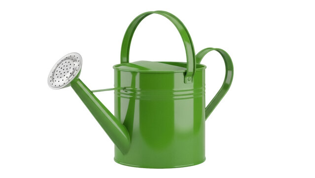 Green metal watering can isolated PNG, gardening equipment for watering plants and flowers on transparent background