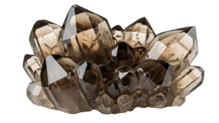 Smoky quartz crystal cluster PNG isolated on transparent background, mineral specimen for geology and esoteric practices