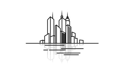 Obraz premium Minimalist Line Art Cityscape with Reflection.