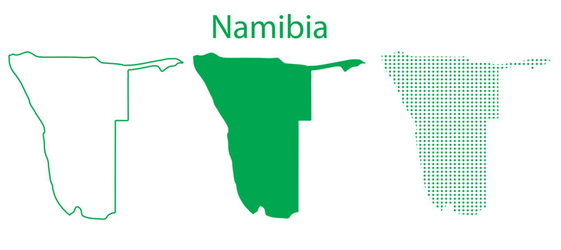 Namibia Map Vector Set, Southern Africa Outline Silhouette Dotted Green Shapes, Namibia Country Infographic Template, Editable EPS Namibia Geography