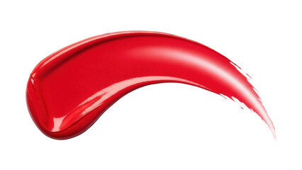 Bright red lipstick smear isolated PNG on transparent background, vibrant cosmetic swatch for beauty and makeup design