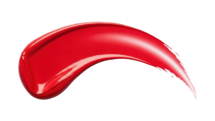 Bright red lipstick smear isolated PNG on transparent background, vibrant cosmetic swatch for beauty and makeup design