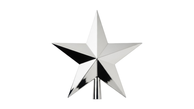 Shiny silver star isolated PNG on transparent background, festive Christmas tree topper for holiday decoration and graphic design - Powered by Adobe