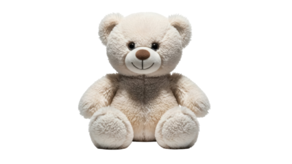Adorable fluffy teddy bear isolated PNG on transparent background, cute stuffed animal for kids and decoration, soft toy for comfort