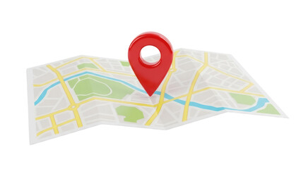 Red map pointer on city map isolated PNG, location pin icon for navigation and travel planning on transparent background © Irina