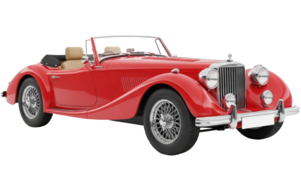 Red vintage convertible car PNG isolated on transparent background, classic automobile for design and transportation concepts