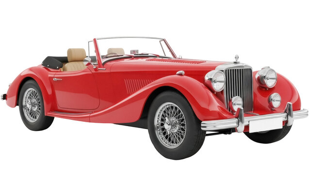 Red vintage convertible car PNG isolated on transparent background, classic automobile for design and transportation concepts
