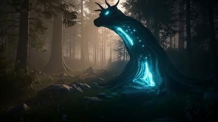 Ethereal Forest Guardian - A Glowing Deer in the Woods.