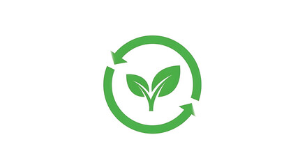 Eco friendly recycling symbol with green leaf growing inside, sustainability concept, environmental conservation icon, circular economy logo, green technology, eco recycle sign
