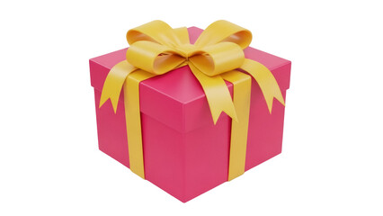 Obraz premium Pink gift box with yellow ribbon isolated PNG, present for birthday celebration or special occasion on transparent background