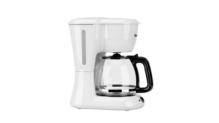 Modern white coffee maker with glass carafe isolated PNG, kitchen appliance for brewing hot...