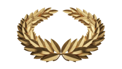 Golden laurel wreath PNG isolated on transparent background, victory symbol for awards and achievements, elegant design element