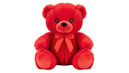 Adorable red teddy bear isolated PNG, cute plush toy for kids and gifts, soft and cuddly animal on transparent background