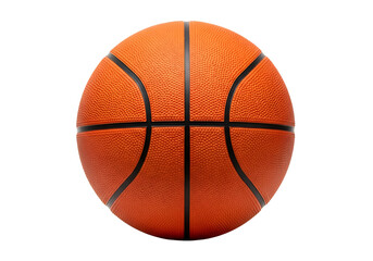 Fototapeta premium A close-up view of an orange basketball, displaying its textured surface and black seams, against a stark black background.